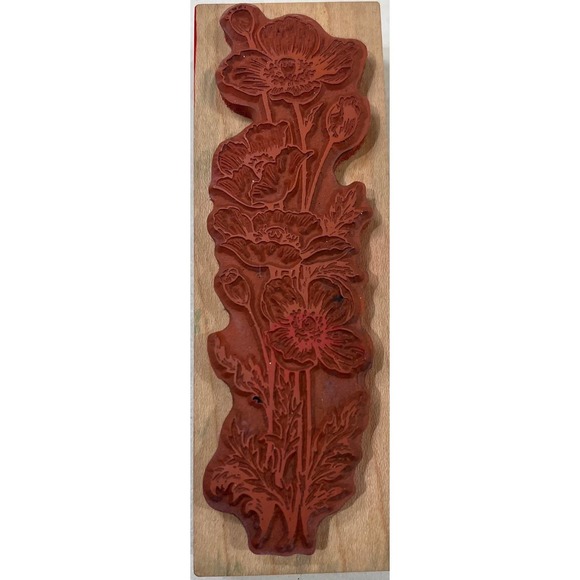 Wood Red Rubber Stamp Block Floral Flowers Stampers Gift Background Scenery - Picture 4 of 5